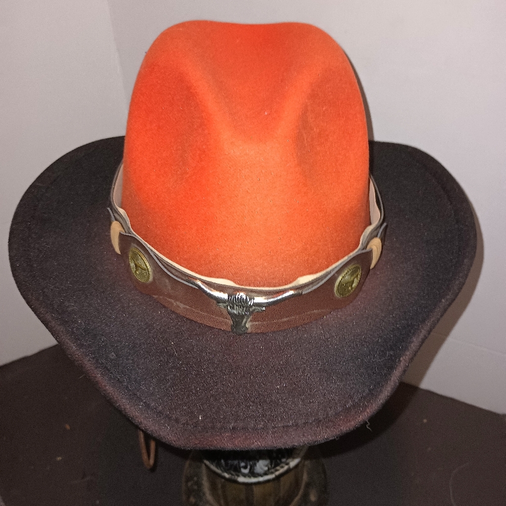 Orange and Black Cowboy Hat with Silver Band